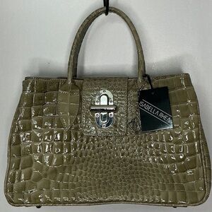 NWT- Isabella Rhea Olive Green Crocodile-Embossed Satchel MSRP $400
